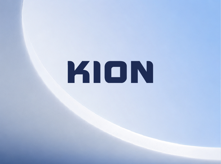 KION brand identity and packaging design with the navy KION wordmark