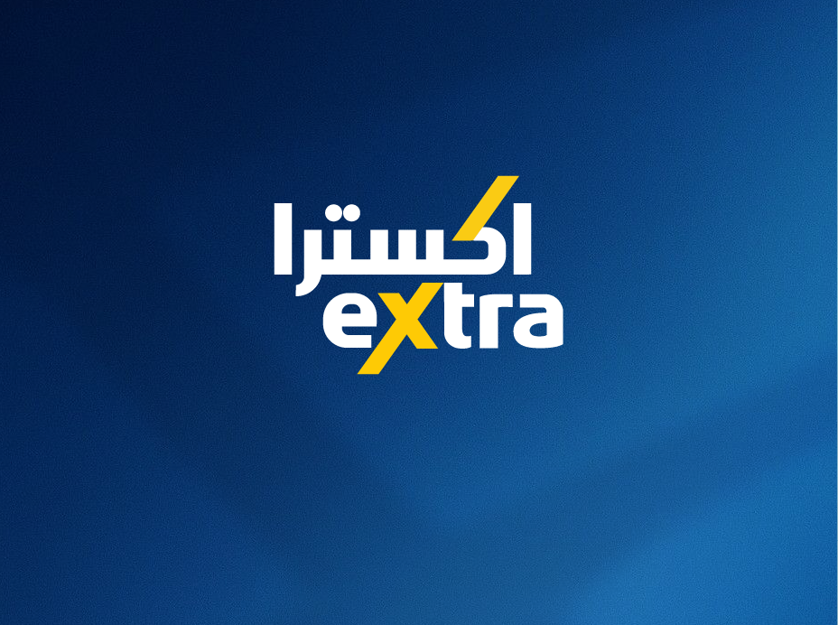 eXtra logo in blue and yellow on a metallic background, marking a retail advertising campaign by LtsThink