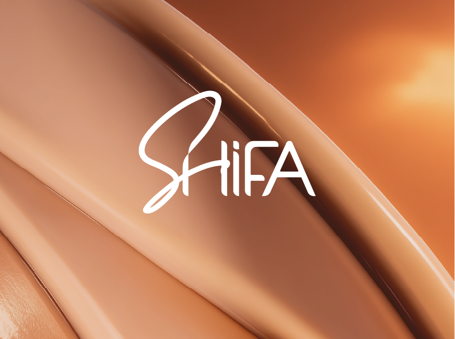 Shifa rebrand — the new SHIFA script logo in white on a warm copper silk background