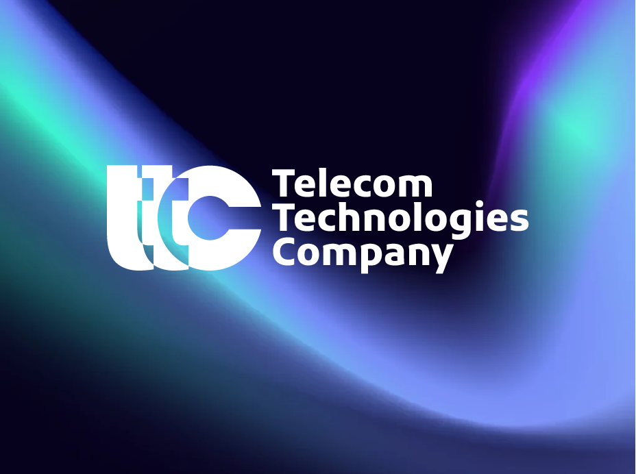 Telecom Technologies Company brand identity with the interlocking ttc monogram in blue and teal and the "we do IT right" tagline.